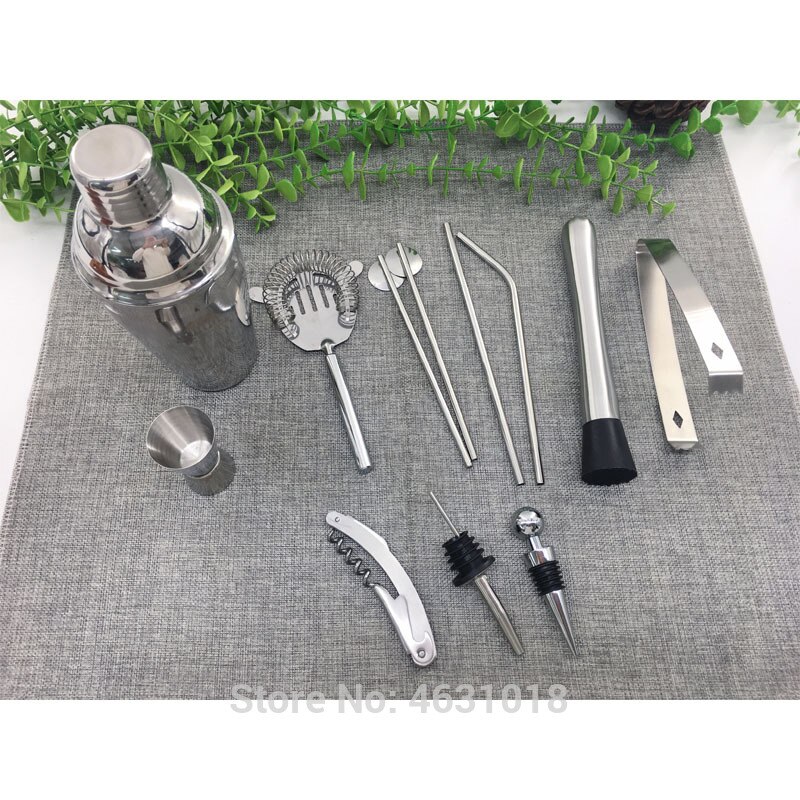 Top Seller Cocktail Set 13 Piece Stainless Steel Cocktail Shaker Set with Bamboo Stand Bartender Kit Home Bar Set
