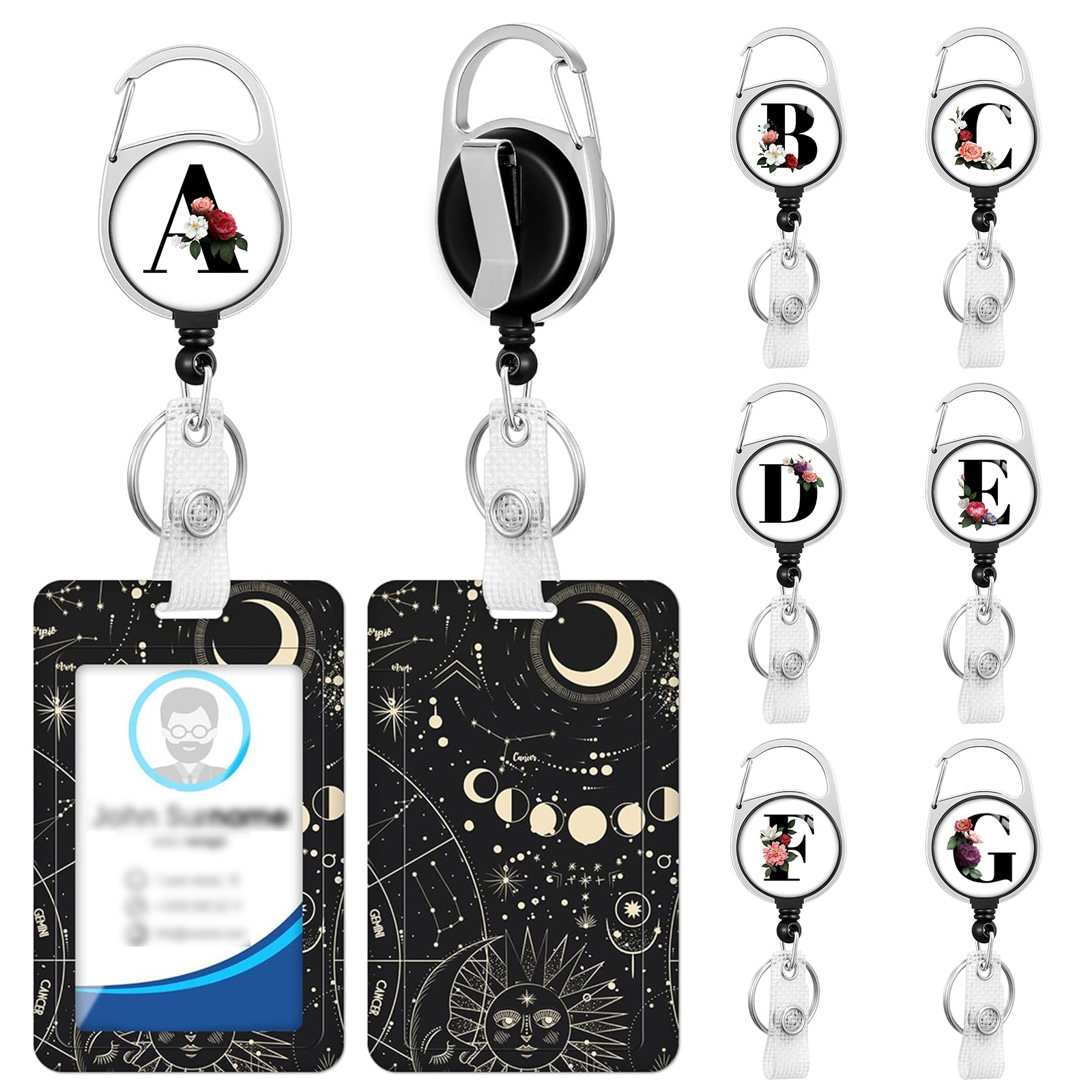 ID Badge Holders with Metal Clip and Keyring - Vertical Clear Plastic ID Card Holders - Retractable Pull Cord for Office