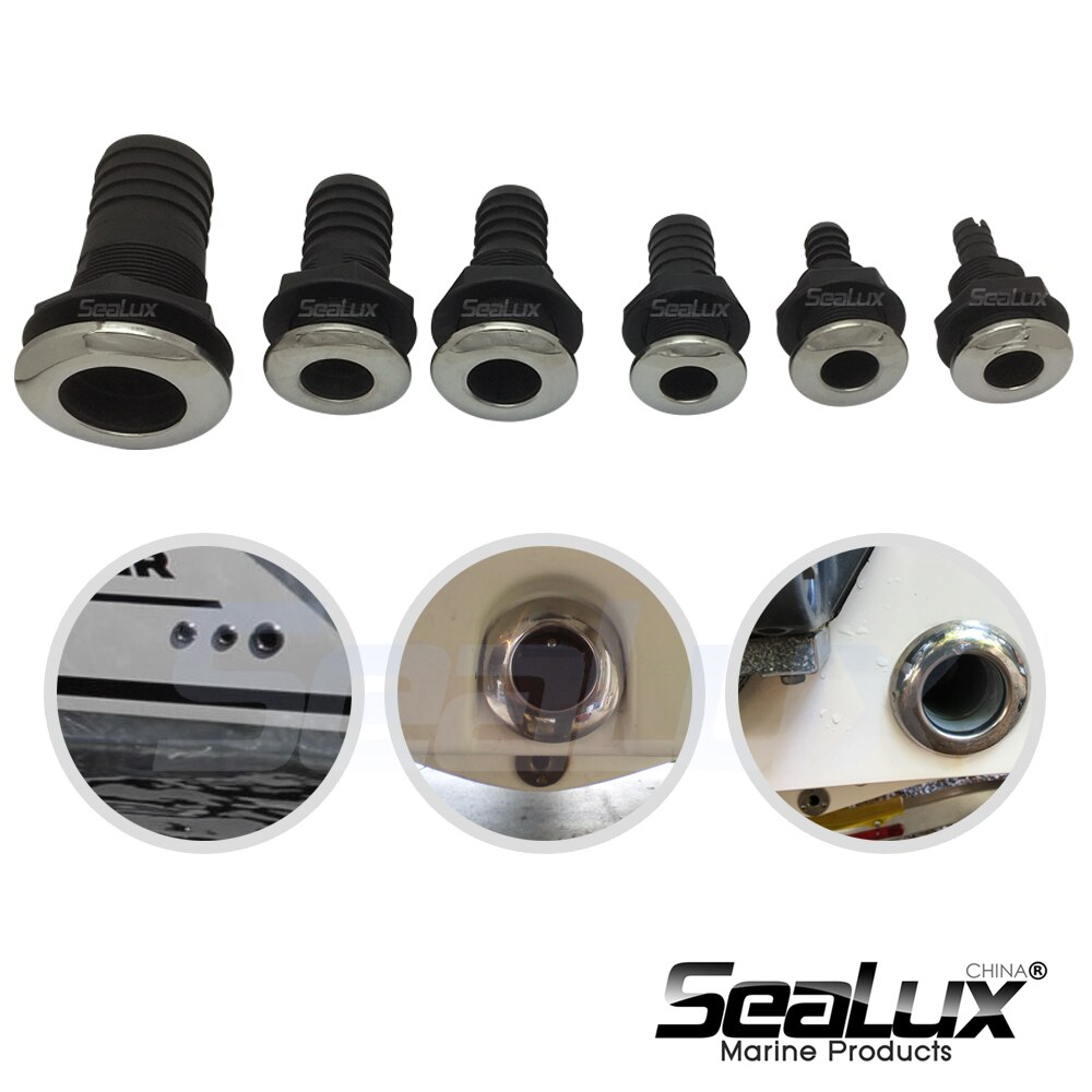 Sealux Straight Thru Hull with Stainless Steel 316 Cover with or without Flapper Nylon Plastic for Yacht Boat Marine