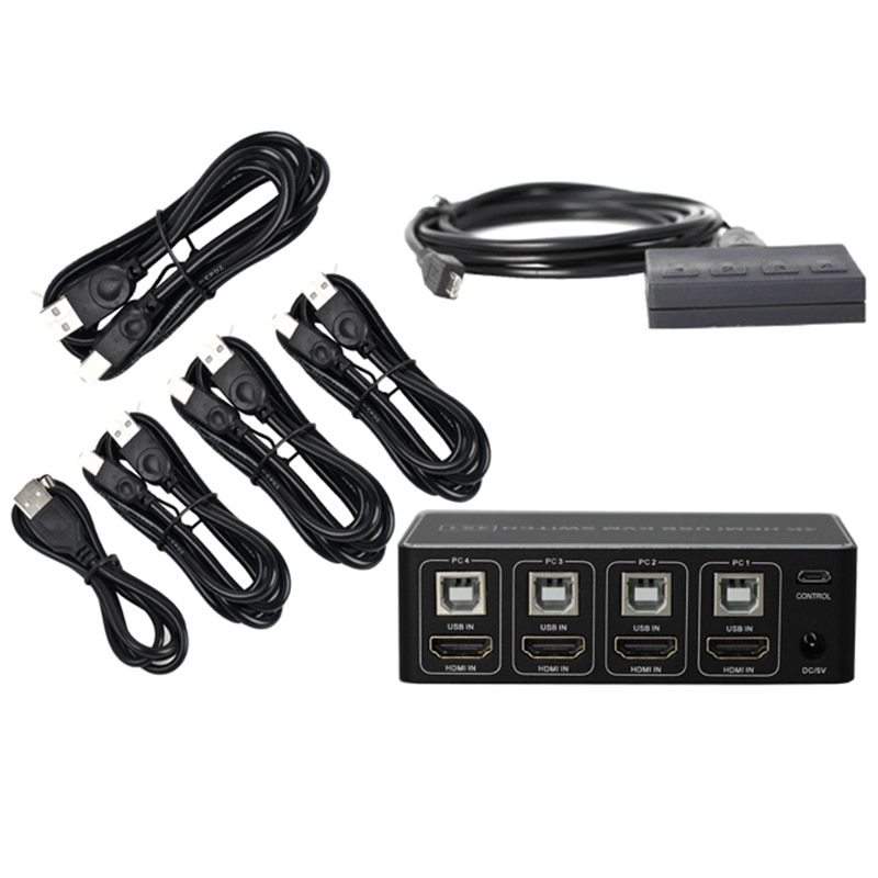 4 Port 4K USB HDMI-compatible KVM Switch Switcher 4 in 1 Out Selector Connector Control up to 4 Monitor Mouse Keyboard PC Laptop