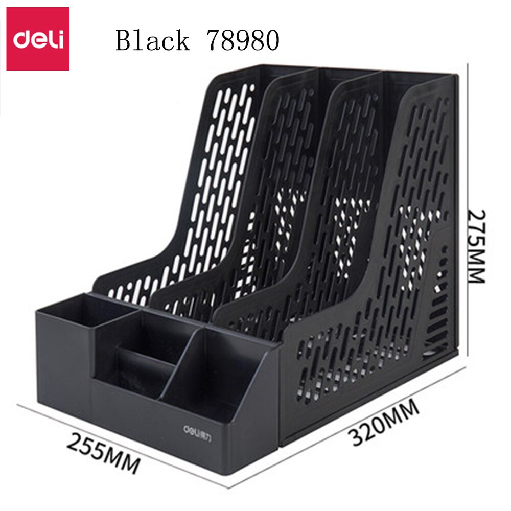 Deli Thickened Folder Storage Box File Rack Multi-layer Vertical Book Shelf Book Stand Desktop Office Supplies File Frame Basket: Black 78980