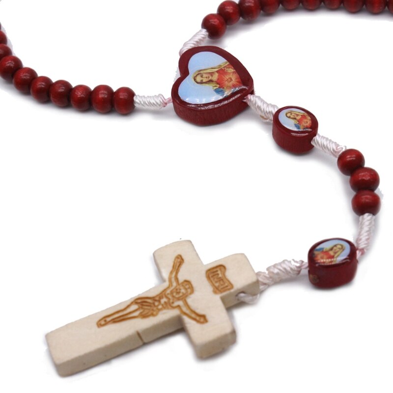 Houten Kralen Rozenkrans Ketting Kruis Hanger Katholieke Virgin Religieuze Jesus Charm