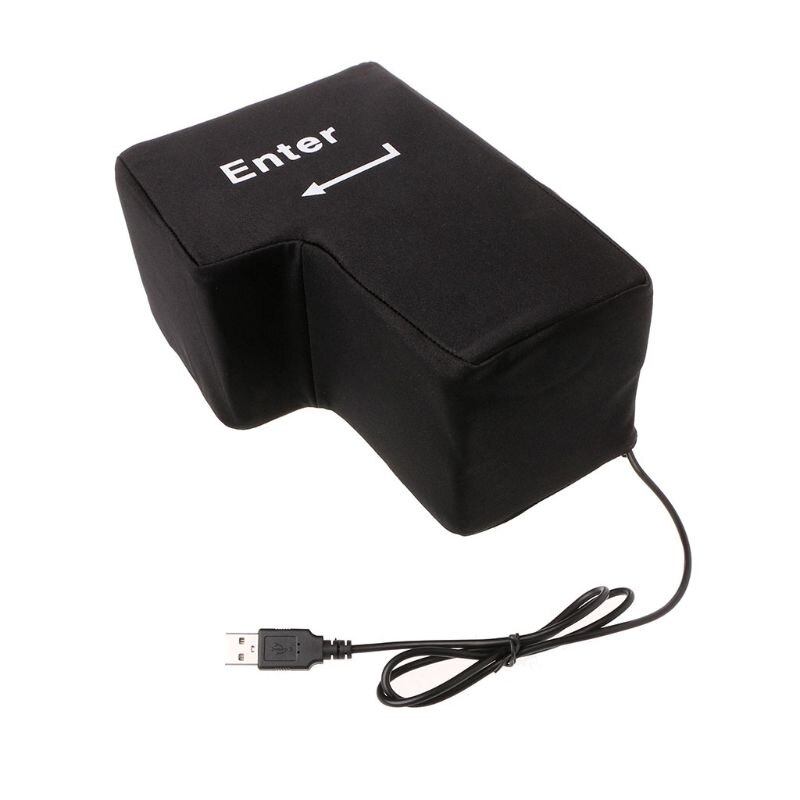 USB Big Enter Key Decompression Large Enter Key Computer Vent Button Desktop Pillow for Programmer Stress Relief Gadget: Black