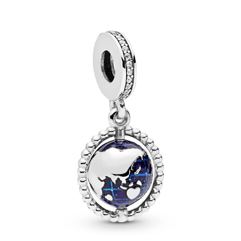 2 stk / lot autentisk blå emalje globe vedhæng charms passer originalt mærke armbånd & halskæde til kvinder diy smykker gør: 1