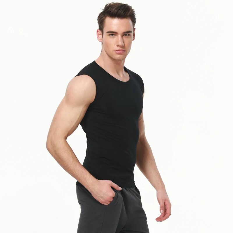 männer Baumwolle ärmellose dünne Weste junge MÄNNER breite Schulter Sport Fitness schlanke Weste dünne Joker enge Weste: XXL / Black