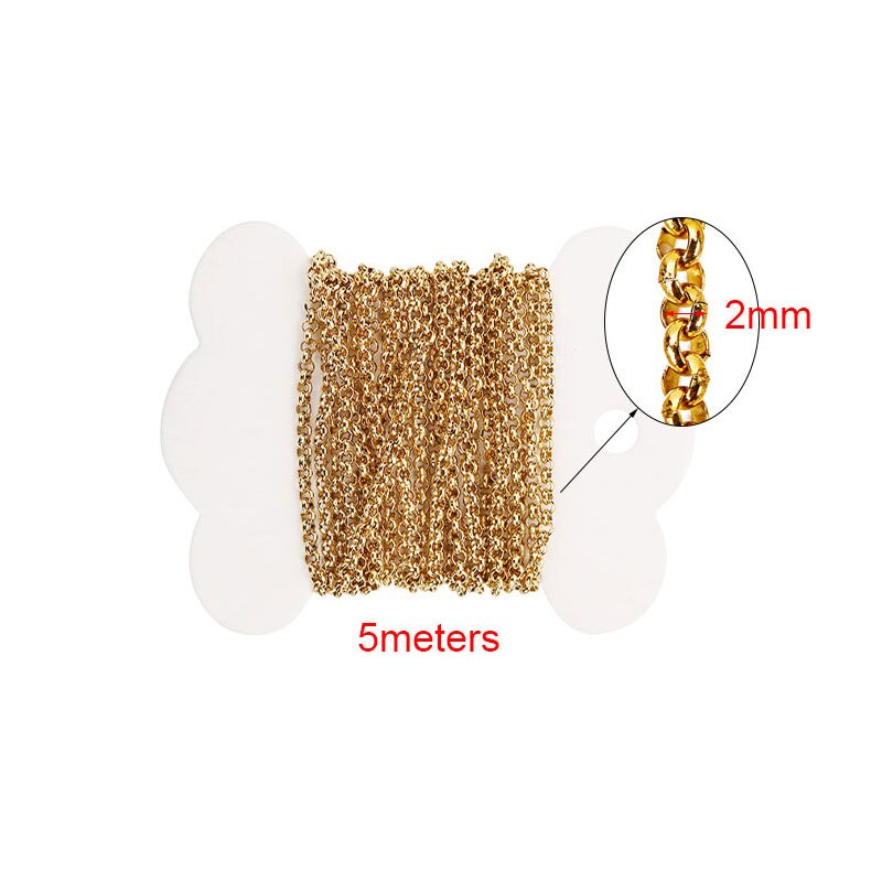 5Meter Rvs Kettingen Bulk Voor Ketting Armbanden Dia 2Mm Goud Kleur Metal Link Kettingen Veel Diy Sieraden maken Levert: rolo gold