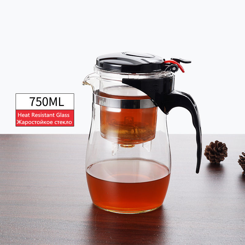 Vidro resistente ao calor chá infusor bule de chá chinês kung fu conjunto chá puer chaleira fabricante de vidro café conveniente escritório chá conjuntos: 750ML Tea Pot
