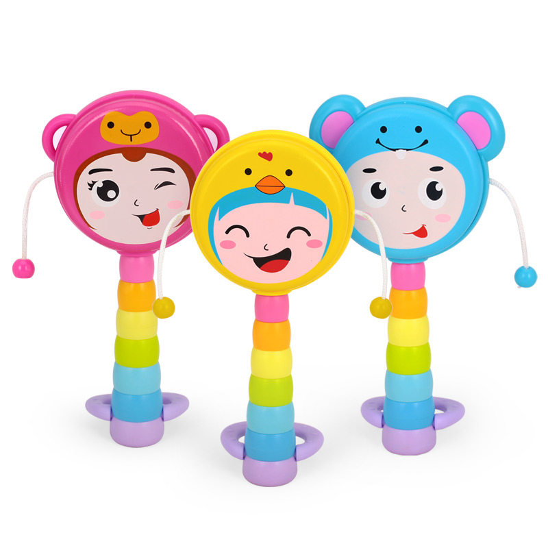 HOLA 969 bébé enfants dessin animé en plastique chinois traditionnel hochet tambour Spin fun jouets main cloche musique jouets