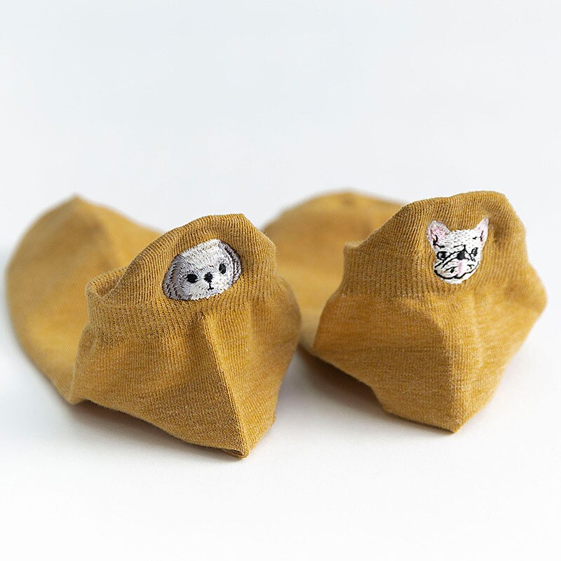 Cat Embroidery Socks Women Girls Kawaii Socks Invisible Cartoon Cotton Thin Boat Socks Cute Breathable Calcetines Summer Sox