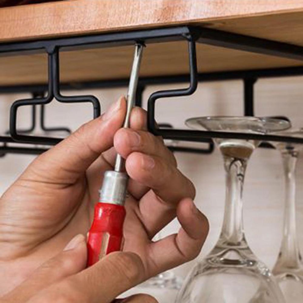 Under kabinet stilk og fod vin glas holder metal organisator til bar køkken sort hjem bar pladsbesparende hylde beslag kop rack  #102