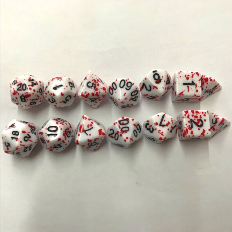 7pcs polyhedron dice set white + spray red paint game dice bar party game prop dice