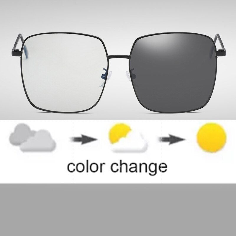 Chameleon Sunglasses with Anti Blue Light Glasses for Men Women Big Frame Square Photochromic Blue Ray Blocking Eyewear