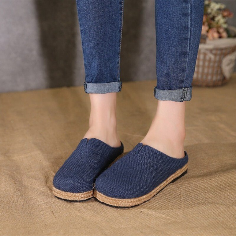 Baotou – chaussures plates en lin et chanvre pur pour femmes, chaussures d'été respirantes, simples et confortables, de style chinois et folklorique