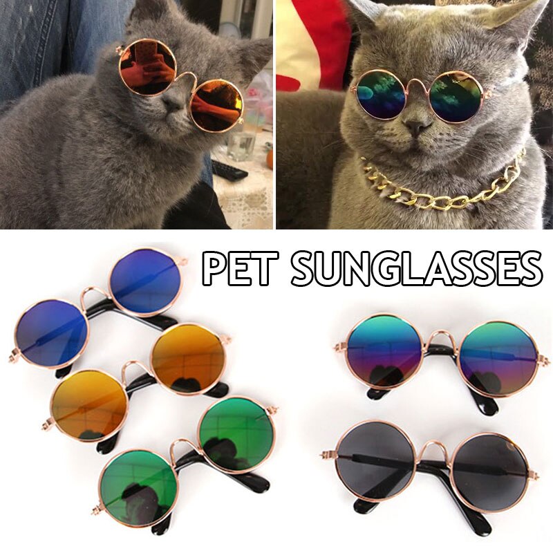 Pet Glasses Lovely Vintage Round Cat Sunglasses Reflection Eye Wear Glasses For Small Dog Cat Pet Photos Props Accessories