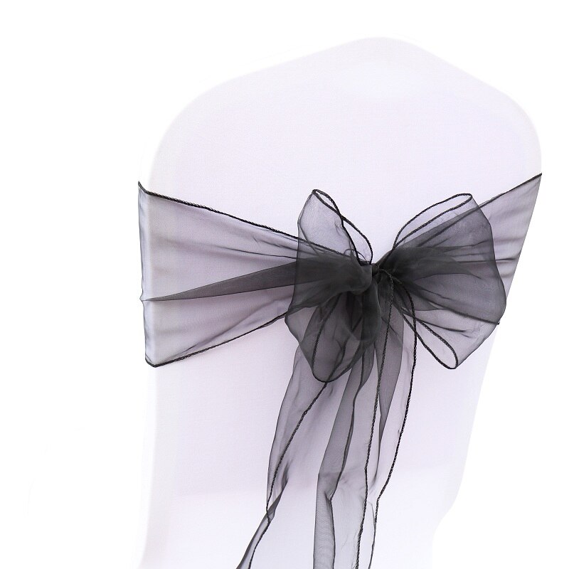 1Stck Organza Hochzeit Stühle Knoten Abdeckung Bogen Dekoration Stuhl Schärpen Bands Stuhl Gürtel Krawatten Für Hochzeiten Party Hotel Bankett Dekor: Schwarz