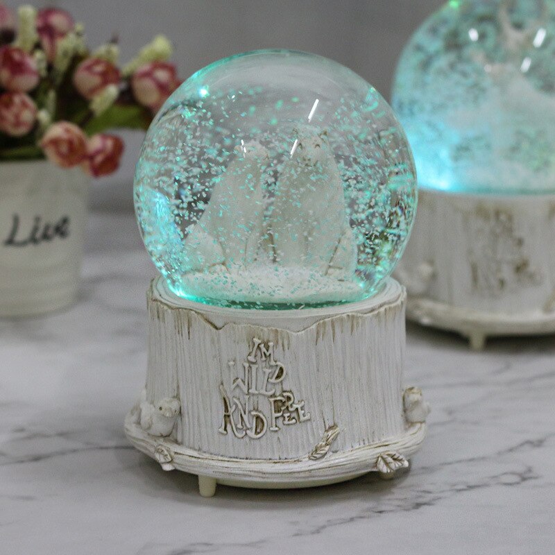 Musical Box Automatic Snowflake with Lights Romantic Snow Globes Retro Box Deer Bear Snow Ball for Girlfriend Home Decor