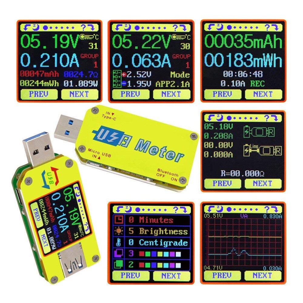 Voltmètre ammètre UM34 UM34C LD25, pour application USB 3.0 type-c, tension continue, charge de batterie, mesure de résistance de câble