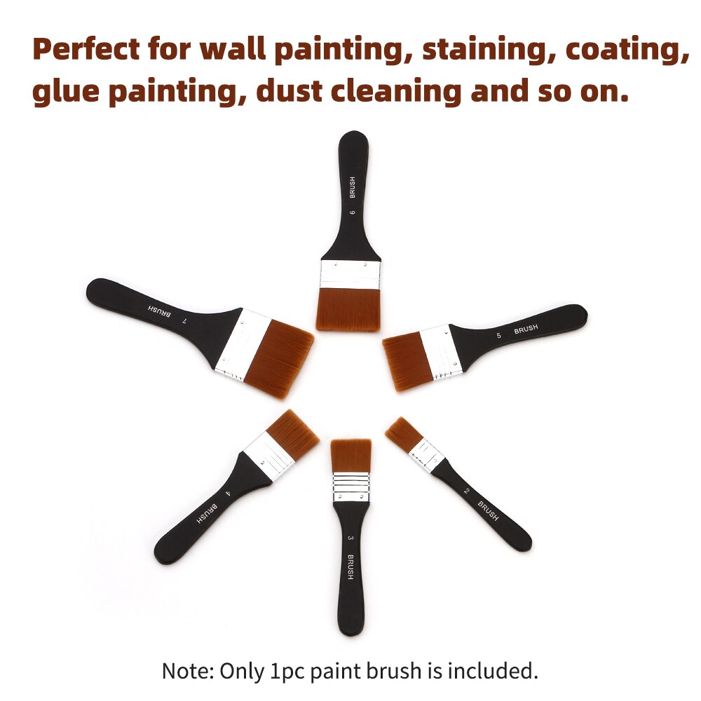 Flat Paint Brush Nylon Trim Art Paintbrush Wooden Handle for Gesso Stains Glues Varnishes Paint Wall Painting