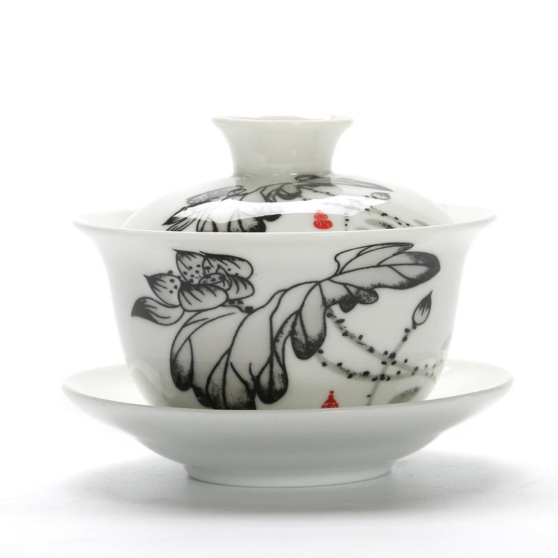 Chinese Traditional Gaiwan Teaware Set Ceramic Teapot Kettle Handpainted Gaiwan Set Porcelain Chinese Kung Fu Tea Set Tea Tureen: 6