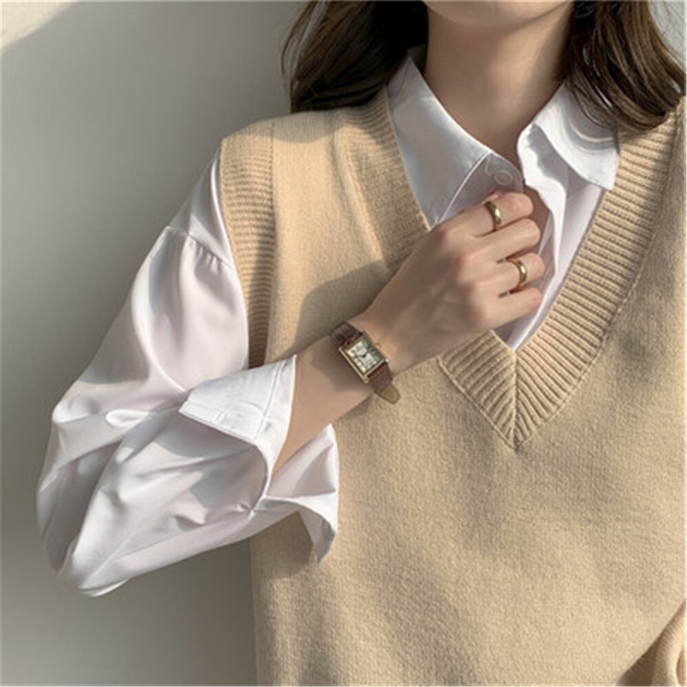 Dam väst tröja stickad tröja linne lösa vintage kvinnlig väst tröja damkläder outfit  pz3650: Aprikos / Xl