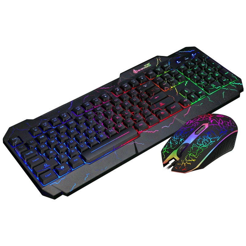 Suspended robotic feel USB wired keyboard and mouse combo glowing gaming backlit keyboard mouse set