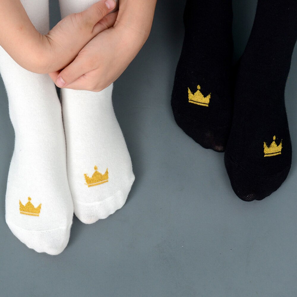 Autumn Baby Crown Print Knee High Socks Kid Cute Princess Cotton Long Socks Baby Girls Sprint Children Black White Socks