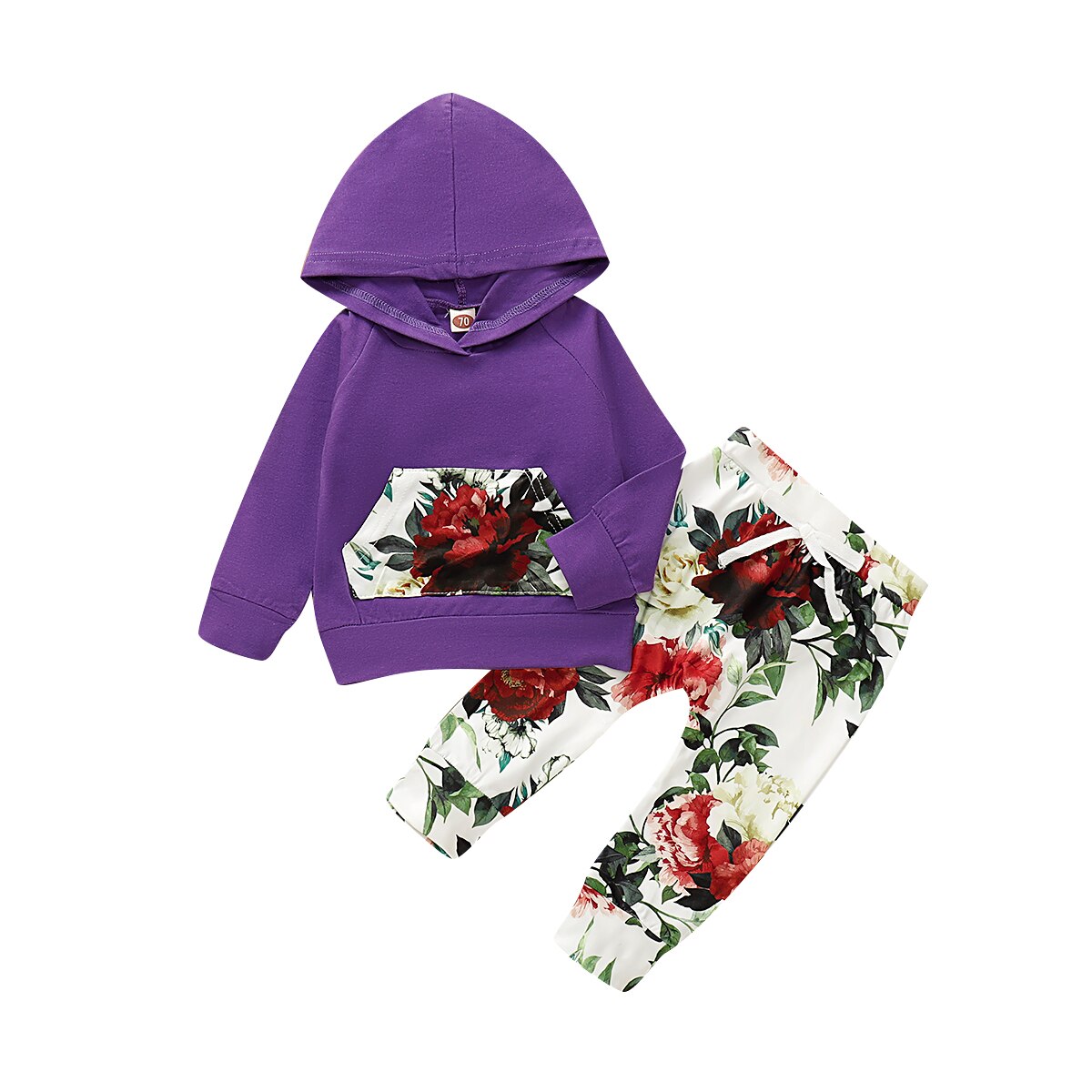 Neue Beiläufige Kleinkind Baby Mädchen Jungen Mit Kapuze Spitzen Blumen- Hosen 2Stck Outfit einstellen Kleidung 0-24M: LILA / 6m