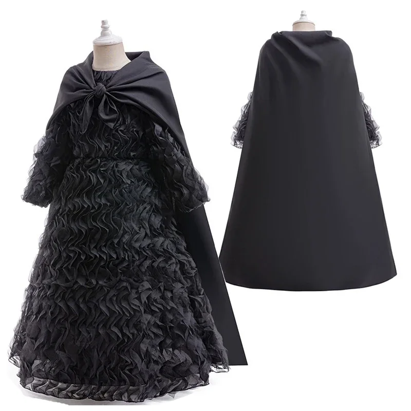 Malvado elphaba traje de halloween bruxa cosplay preto babados vestido manto luvas chapéu pontiagudo vestido da menina