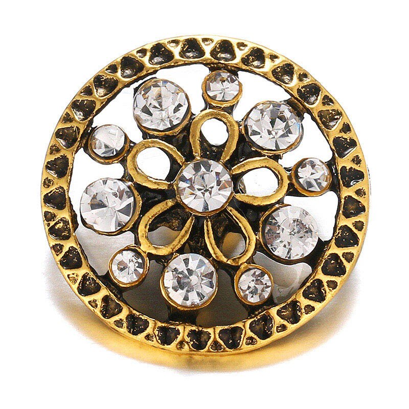 Schoonheid gouden bloemen holle patroon strass 18mm metalen drukknopen voor doe-het-zelf drukknooparmband sieraden  kz1637