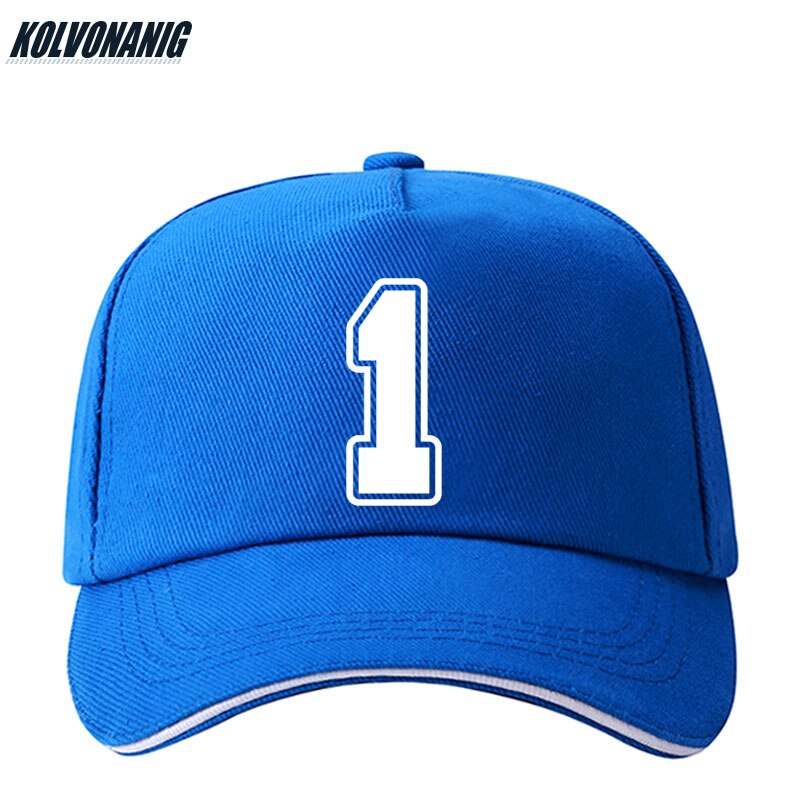 KOLVONANIG-gorra de béisbol con estampado para hombre y mujer, gorro de béisbol con estampado de número 1, Snapback de algodón, ajustable, Hip Hop, novedad de verano,: Bao Blue 01