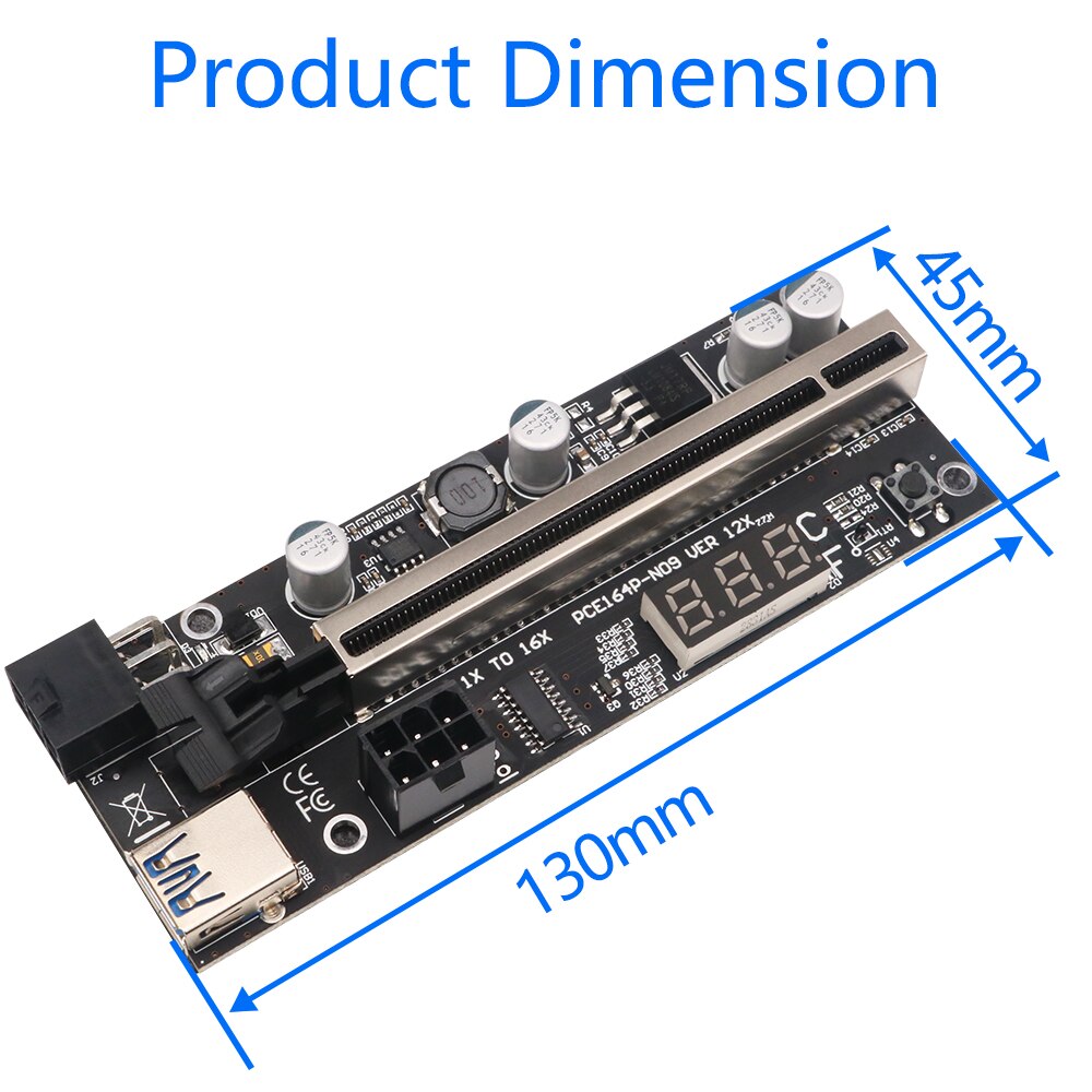 Newest Version PCIE Riser 1x to 16x Graphic Extension with Temperature Sensor for GPU Mining Powered Riser Adapter Card