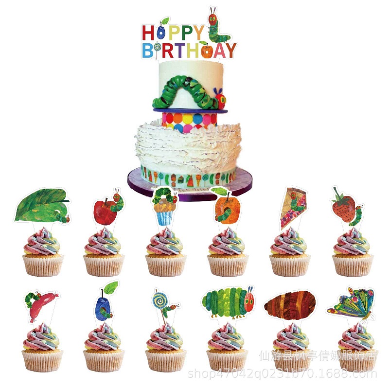 Cute Caterpillar Cake Toppers,Colorful Caterpillar Happy Birthday Cake Insert