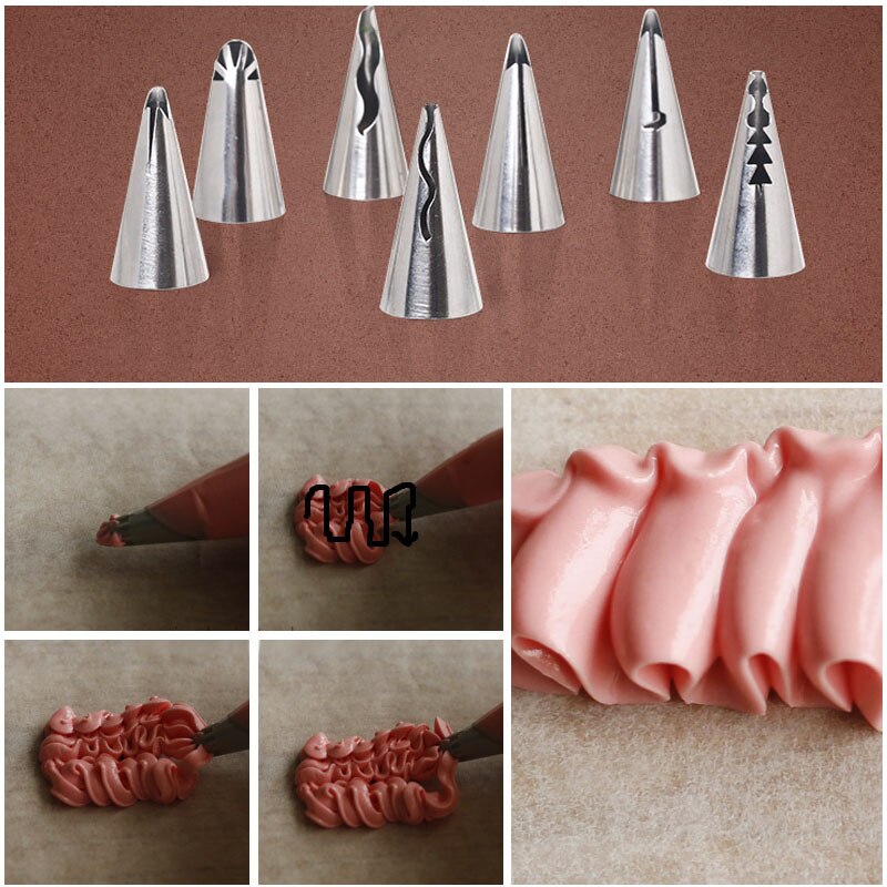 Cake Decoratie Siliconen Spuitzak + 7 pcs Franje Tips Set Rvs Icing Piping Nozzles Set Bakken Tool