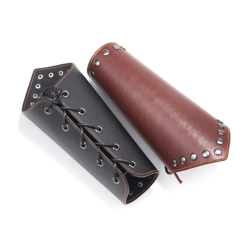 Serre-poignet large en Faux cuir PU | 1 pièce, Vintage Faux cuir, cordon de serrage, armure manchette croix marron/noir Punk Style pour hommes protection des bras