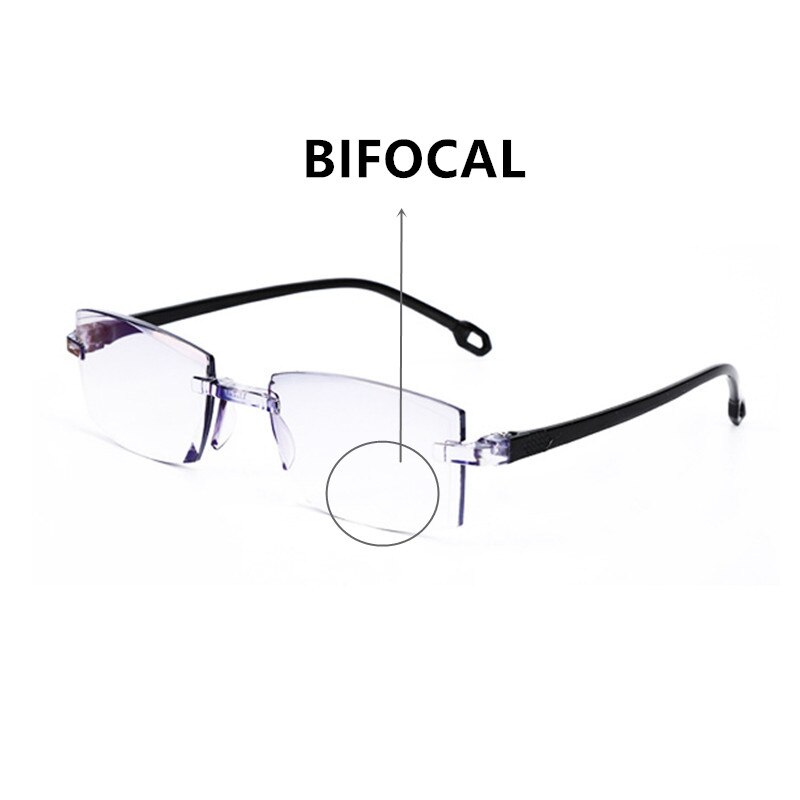 Unbreakable Anti Blue Light Bifocal Reading Glasses Unisex TR90 Flexible Rimless Ultralight UV Protection Computer Goggles +150: 0 / bifocal
