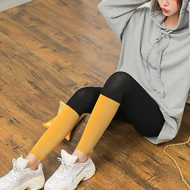 Nyligt kvindelige leggings med høj elasticitet efterår vinter tyk varm leggings stretchbukser: Sort orange