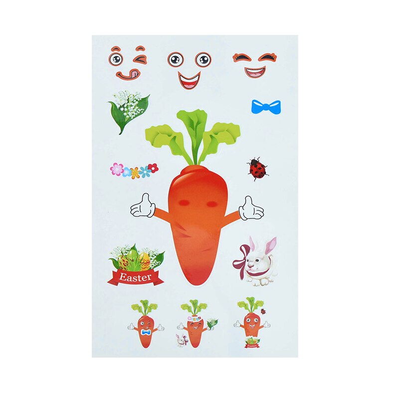 10pcs DIY Happy Easter Sticker Cartoon Bunny Carrot Eggs Face Sticker Happy Easter Party Supplies Classroom Children Activity 75: B05