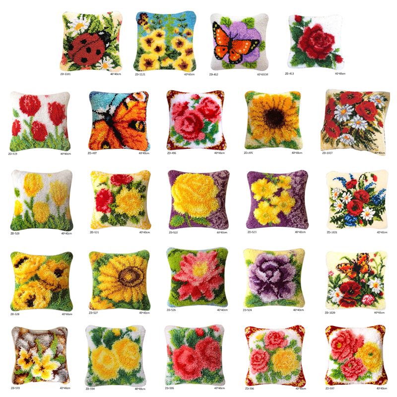 Flowers Grass Coarse Wool Latch Hook Kits DIY Cross Stitch Carpet Embroidery Plant Series Segment Embroidery DIY Rug Hooking Set