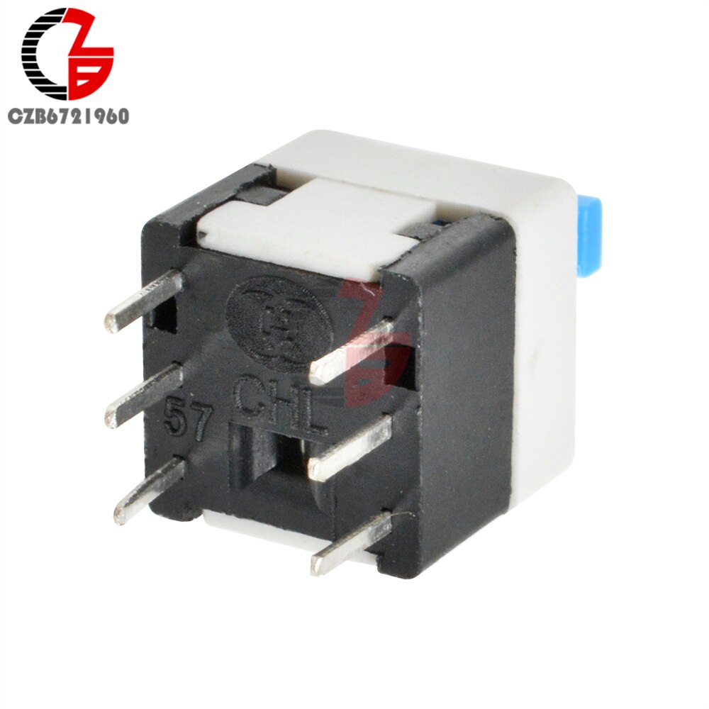 10Pcs Square 8x8mm 6 Pin DPDT Blue Cap Self-locking Type Square Button Switch Multimeter Switch