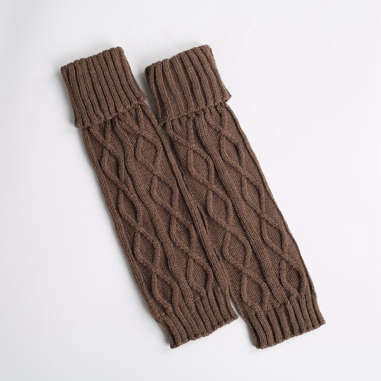 Vinterstrikket ull varme leggings vintage lingge ensfarget termisk varme lange sokker furry benvarmere kvinner: Khaki