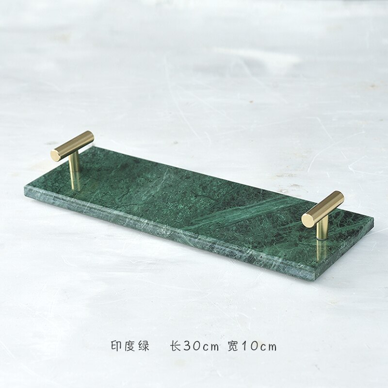 Bandejas de mármol Natural para decoración del hogar, bandeja decorativa con mango dorado, estante para baño, tocador, cosméticos, organizador de joyas: Green