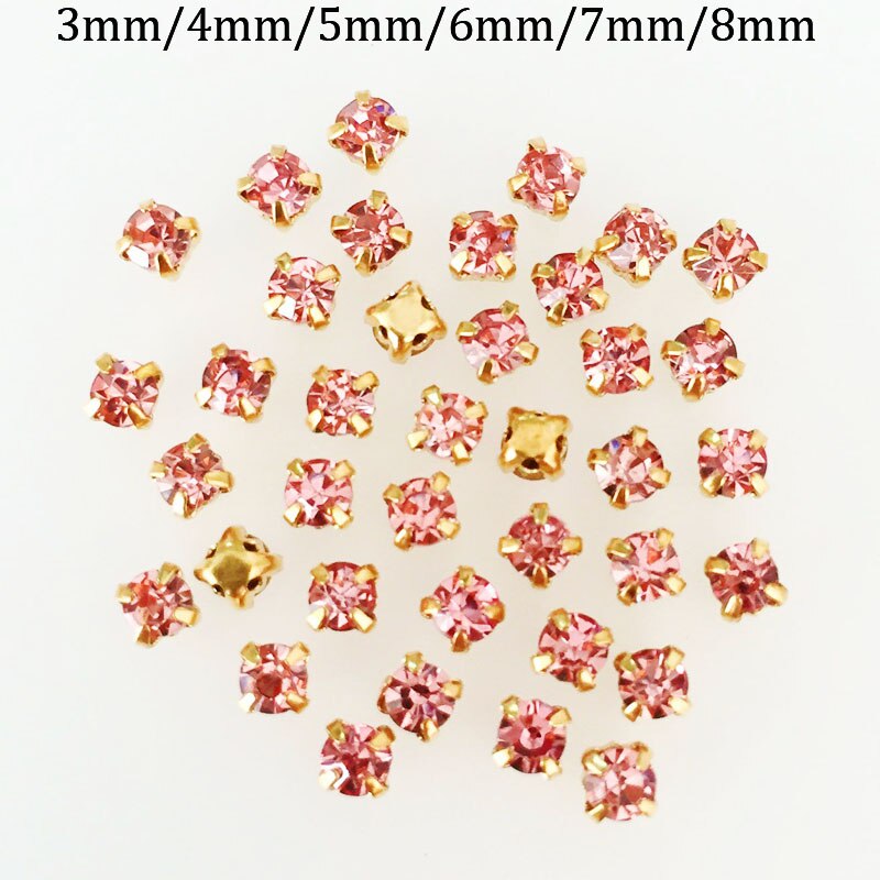 roze kleur naaien steentjes met gold claw 3mm/4mm/5mm/6mm/7mm/8mm