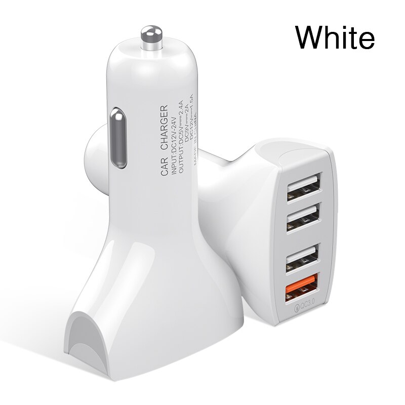 4 Usb Car Charger QC3.0 Quick Charge Voor Iphone Xiaomi Samsung Huawei Snelle Mobiele Telefoon Oplader Voor Telefoon In Auto telefoon Laders: White