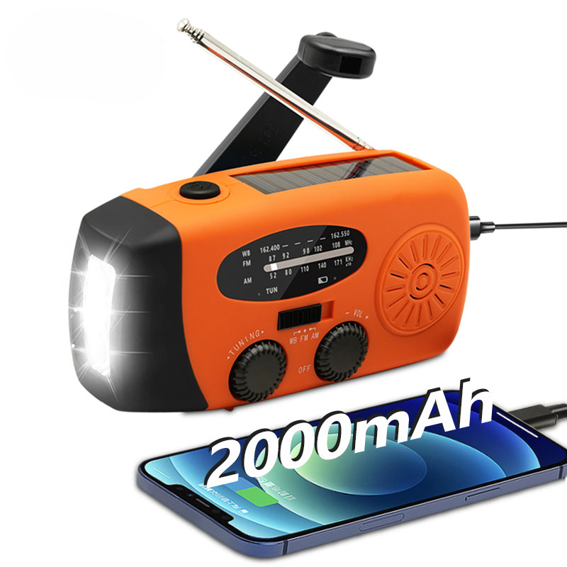 Radio portátil de emergencia, manivela Solar de 2000mAh, cargador de teléfono móvil, Radio AM/FM, linterna LED, luz nocturna para interiores y exteriores: Blanco
