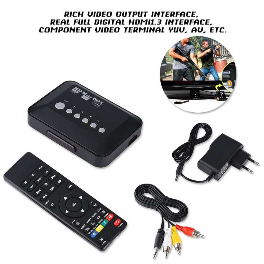 Reproductor multimedia Hd 1080P HD HDMI, compatible con Audio y vídeo, caja con Control remoto IR, 110V-240V