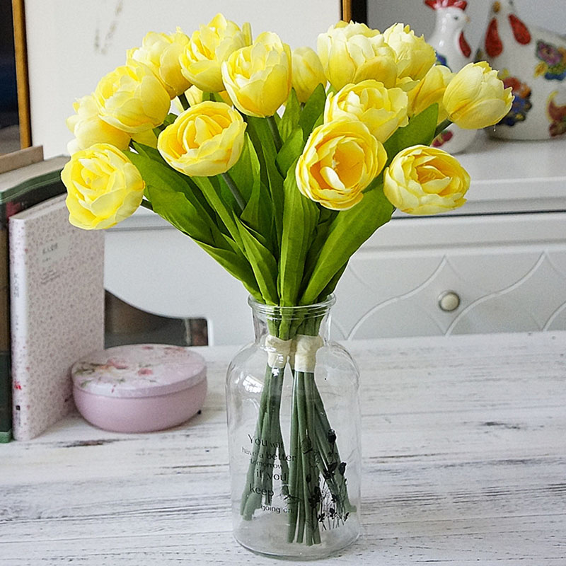 6 uds./ramo de flores de tulipanes artificiales franceses para de boda, decoración de jardín, tulipanes de seda con manos y flores falsas