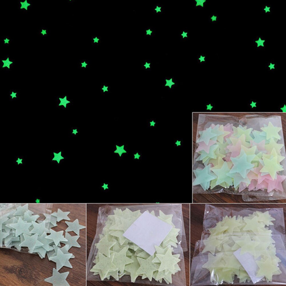 100 Pcs 3d Star And Moon Energy Storage Fluorescent Glow In The Dark Luminous On Wall Stickers For Kids Room Living Room Decal