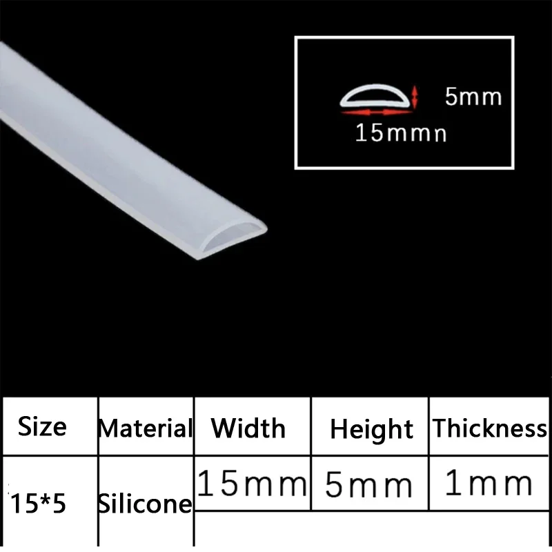 2-10M D Shape Silicone Rubber Sealing Strip Semi Circle Hollow High Temperature Self Adhesive Door Window Sound Insulating Strip