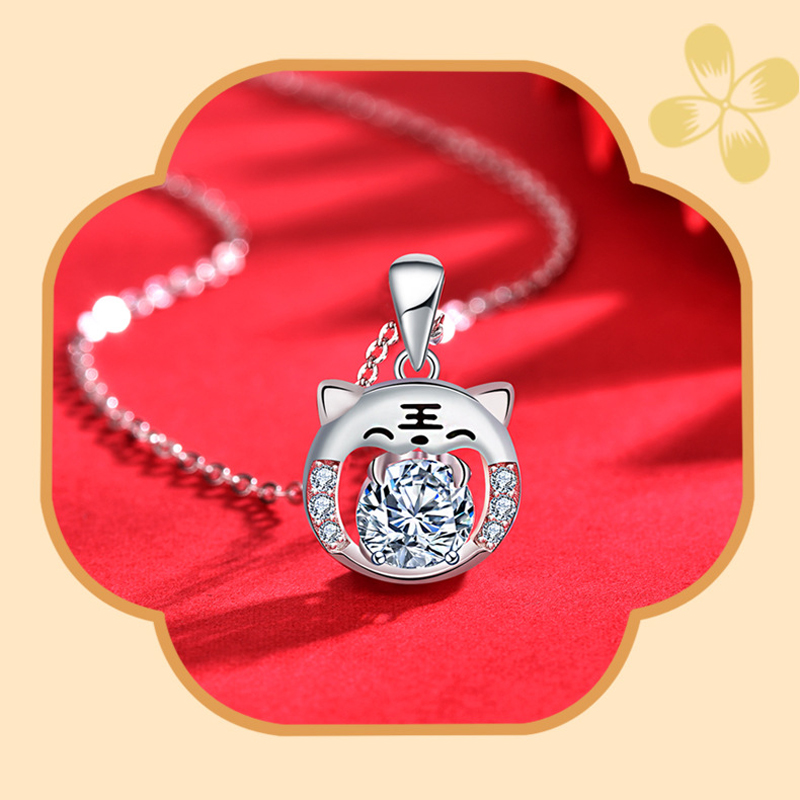 Smyoue 1 ct moissanit-anhänger für damen Ich bin chinesischen stil, niedliche Tiger-halskette , 925 sterlingsilber , 45cm weißGold-schmuckstücke