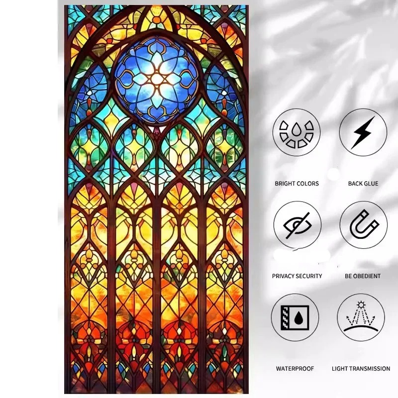 Adesivi elettrostatici per vetri per finestre retrò Pellicola decorativa per finestre colorate con uccelli floreali Decorazioni per la casa per la privacy rimovibili: 440*440mm / Blu